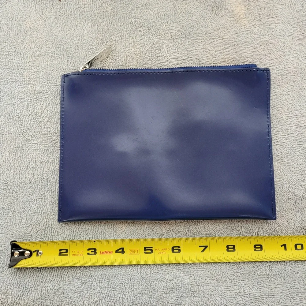 Mugler Parfums Navy Blue Patent Vinyl Cosmetic Pouch Bag Embossed Logo Star Pull